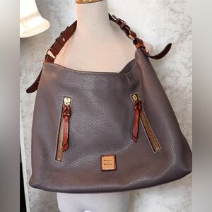 [Dooney & Bourke] "Cooper" Taupe Pebble Leather Hobo Shoulder Bag